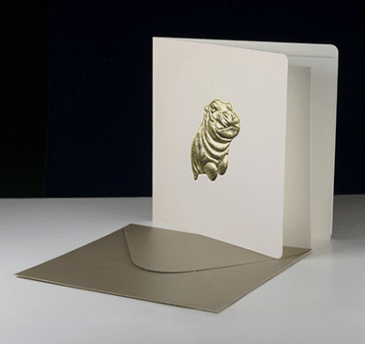 Bas-relief Greeting Card - Hippo (Gold)