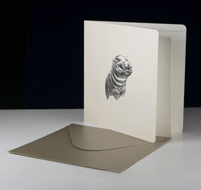 Bas-relief Greeting Card - Hippo (Silver)